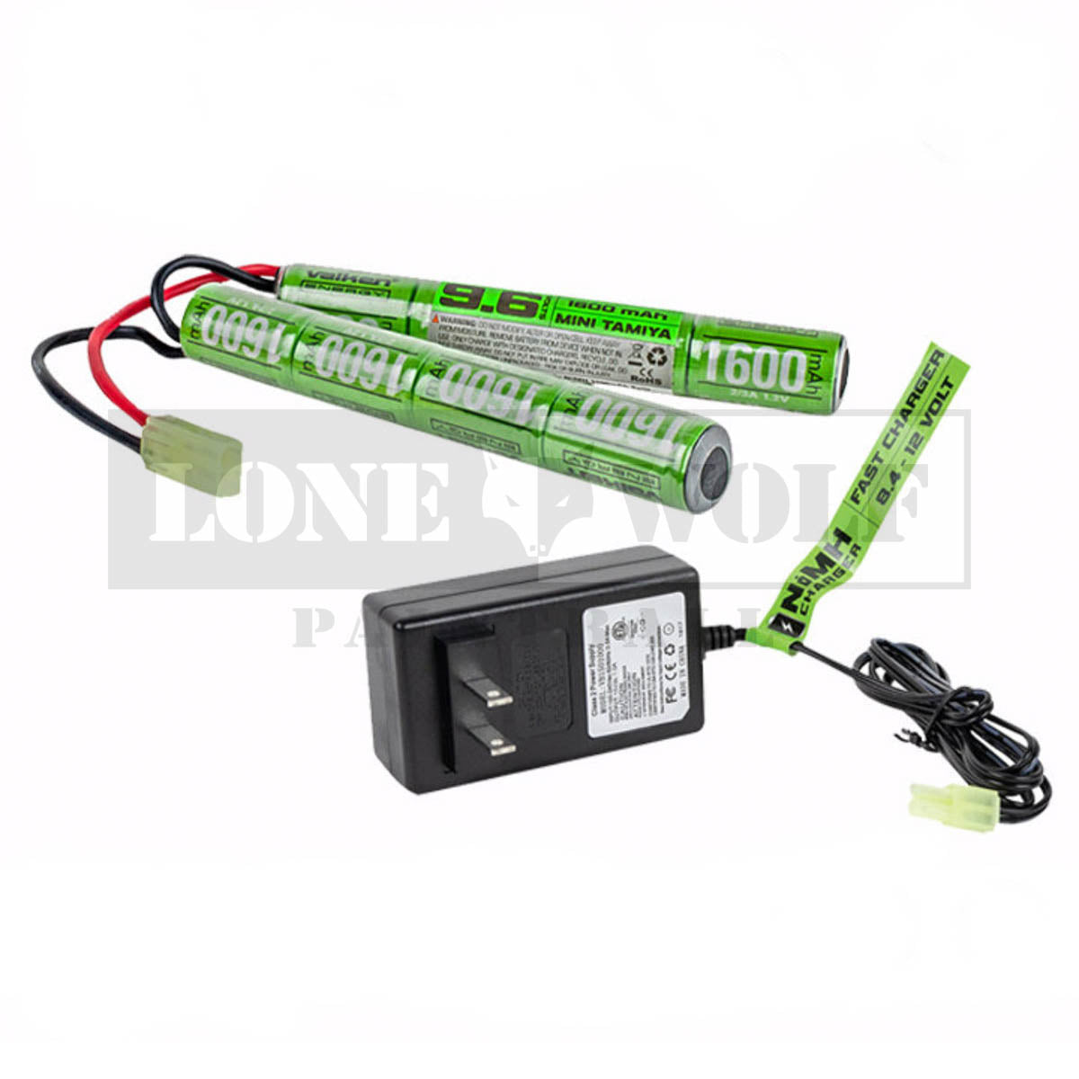 Valken NiMh Power Kit - 9.6V 1600mAh Split Airsoft Battery & 1A Smart Charger