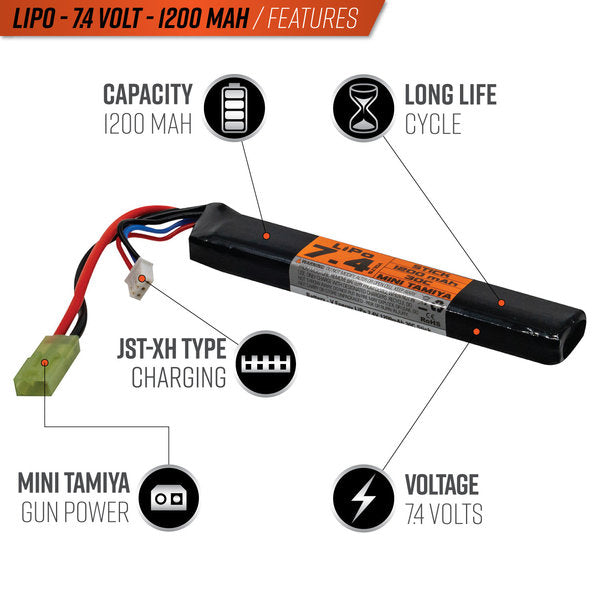 Valken LiPo 7.4v 1200mAh 30C Stick Airsoft Battery
