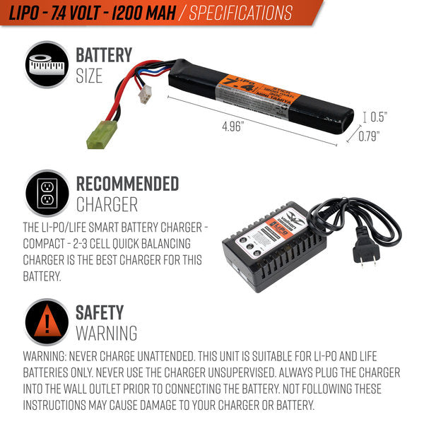 Valken LiPo 7.4v 1200mAh 30C Stick Airsoft Battery