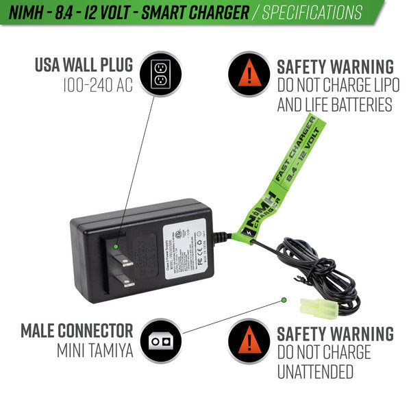 Valken 8.4v-12v NiMh 1Amp Fast Smart Charger